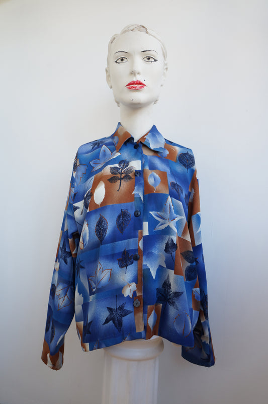 Chemise feuilles bleue