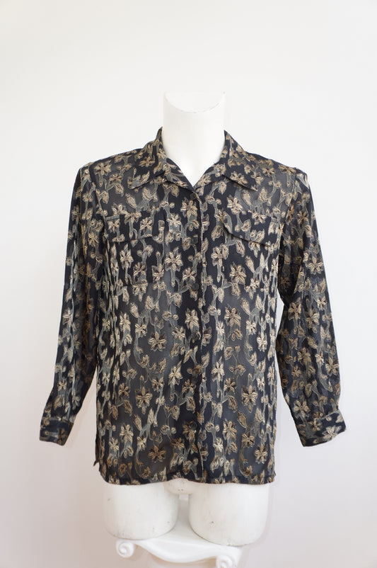 Chemise transparente fleurs beige