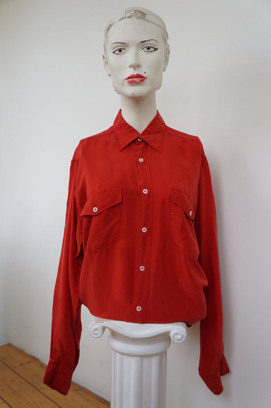 Chemise soie rouge