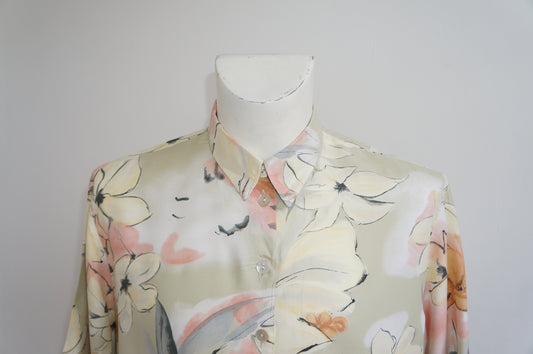 Chemise fleurs sauge
