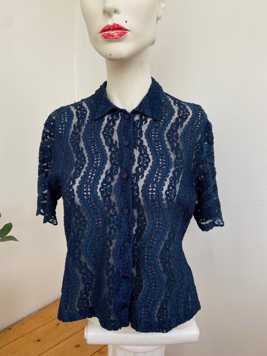 Chemise crop dentelle navy