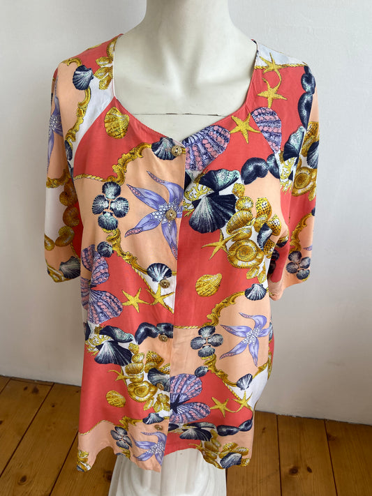 Chemise rose coquillages dorés