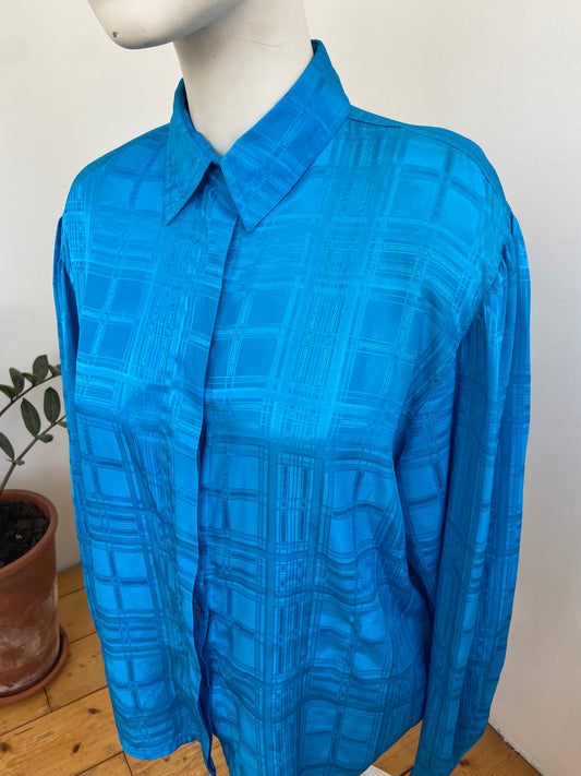 Chemise satin carreaux bleu