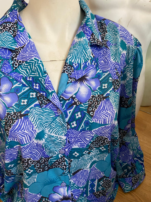 Chemise hibiscus bleu