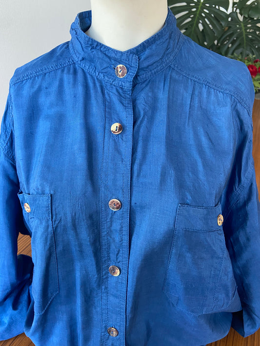 Chemise soie bleue