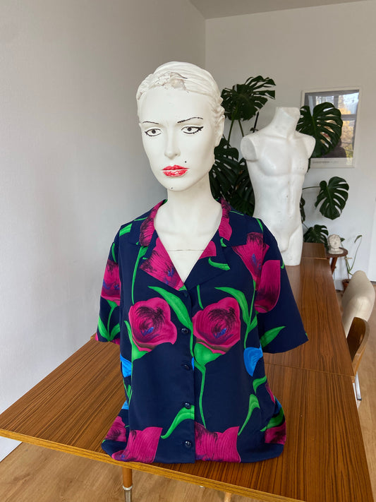 Chemise fleurs fuschiableues