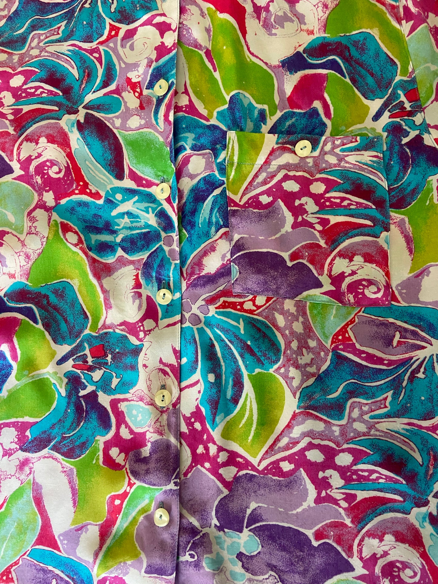 Chemise fleurs aqua
