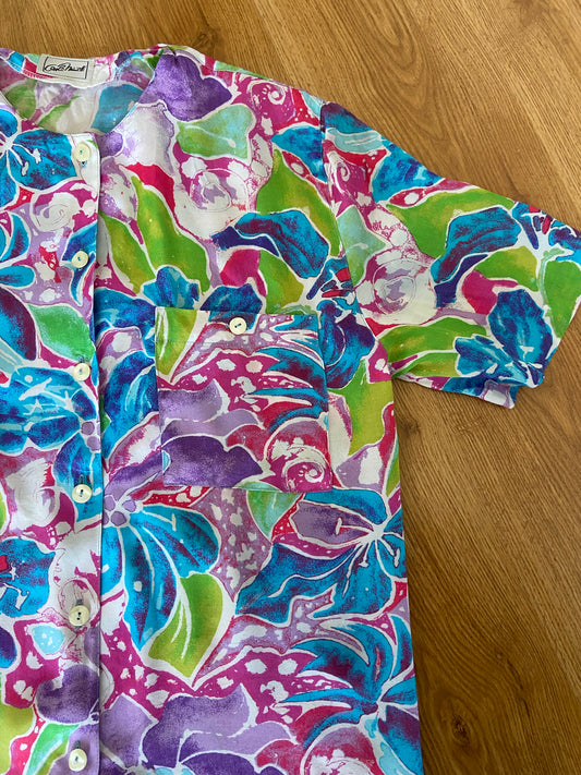 Chemise fleurs aqua