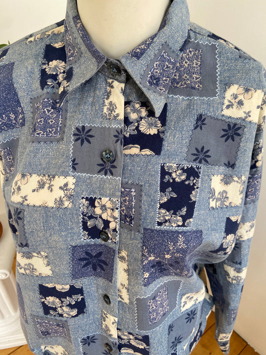 Chemise patchwork fleuri bleu