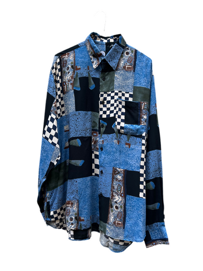 Chemise blu damier