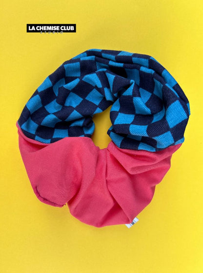 Chouchou damier bleu/rose