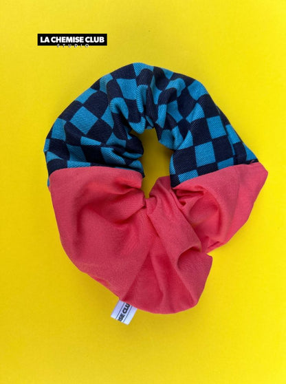 Chouchou damier bleu/rose