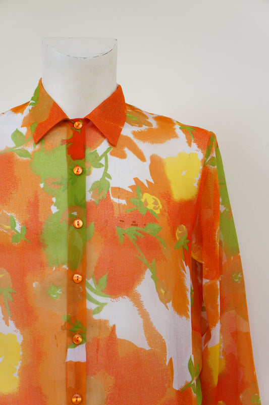 Chemise mandarine fleurie