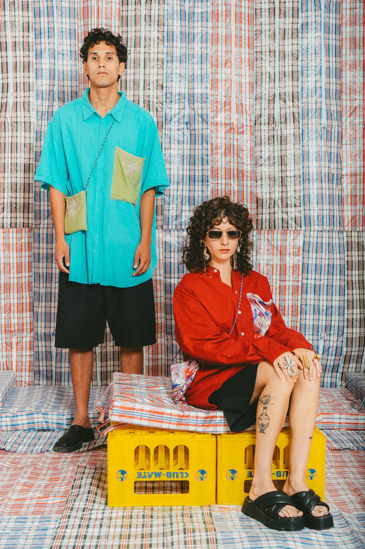 Chemise bleue & sacoche verte • La Blédarde x La Chemise Club Studio