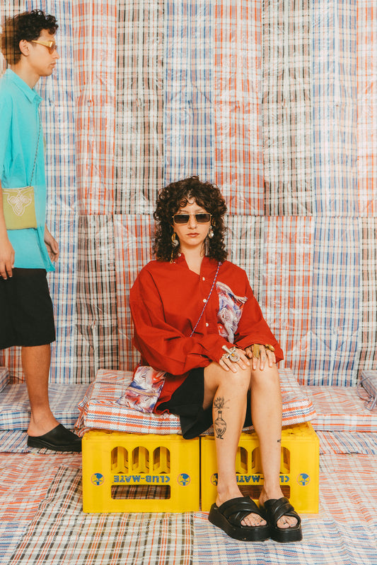 Chemise bleue & sacoche verte • La Blédarde x La Chemise Club Studio