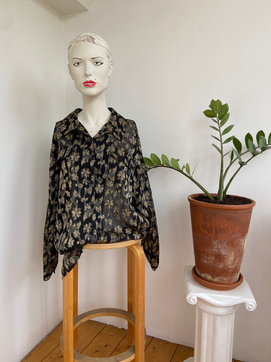 Chemise transparente fleurs dorées