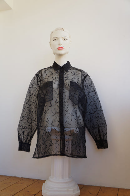 Black floral lace shirt