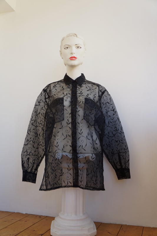 Chemise dentelle florale noire