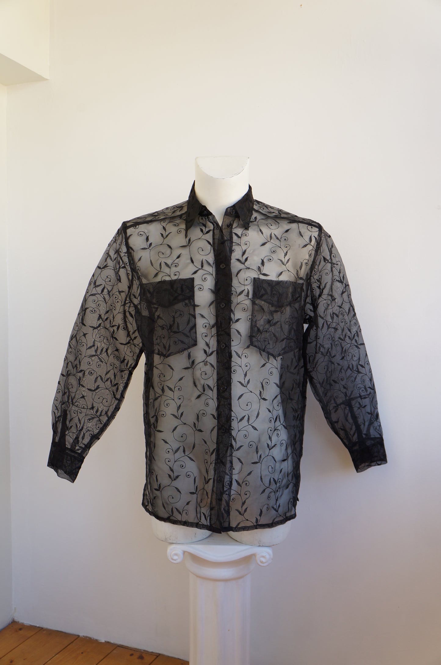 Black floral lace shirt