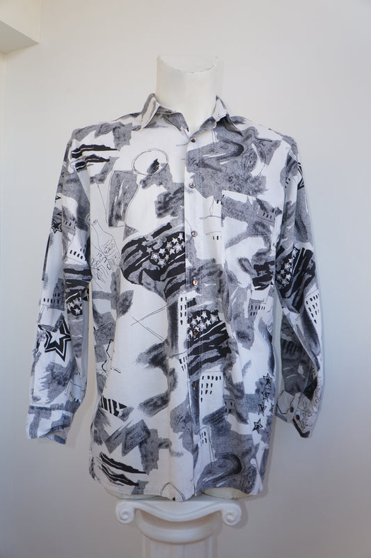 Chemise gribouillis noire et blanche