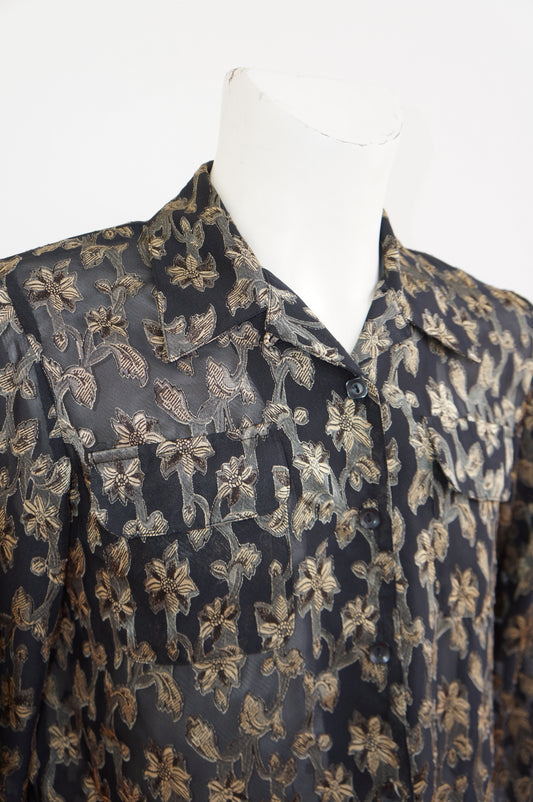 Chemise transparente fleurs beige