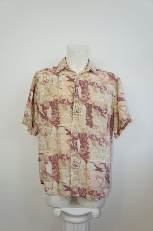 Chemise rose moucheté soie