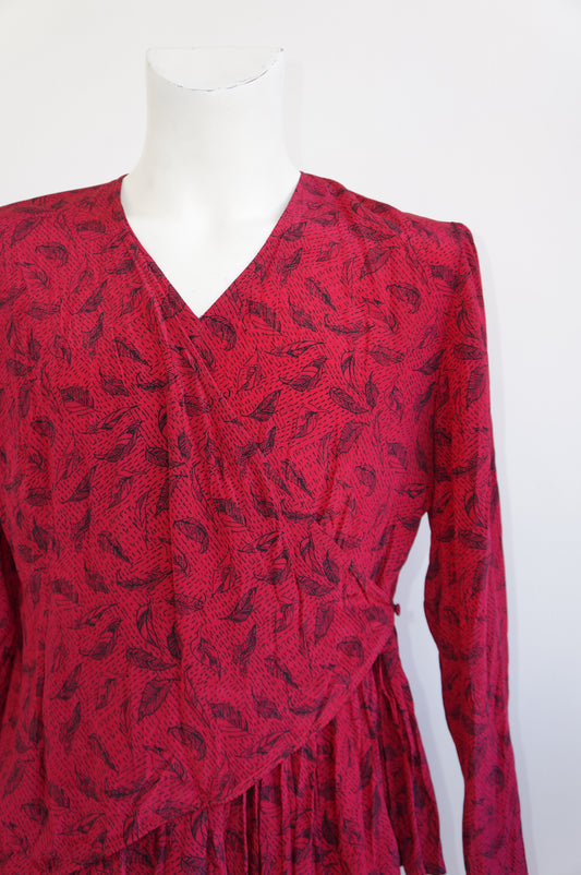 Chemise cache-coeur feuilles bordeaux soie
