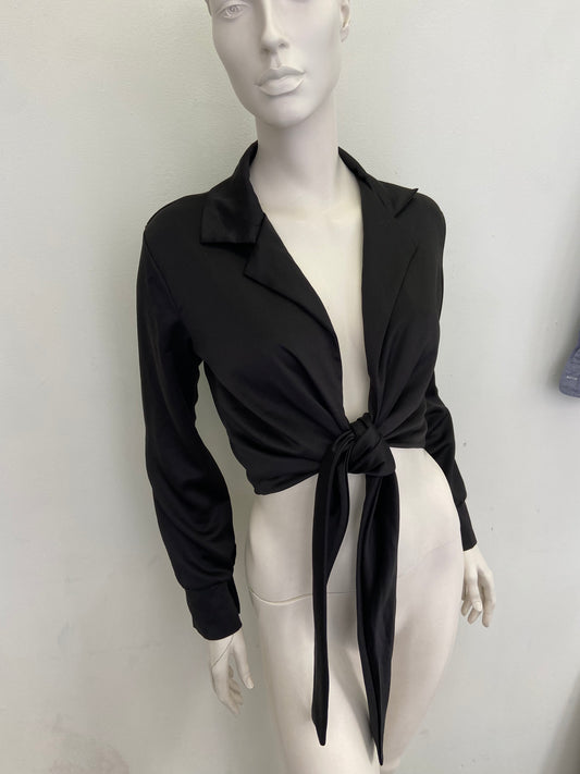 Chemise nouée satin noir