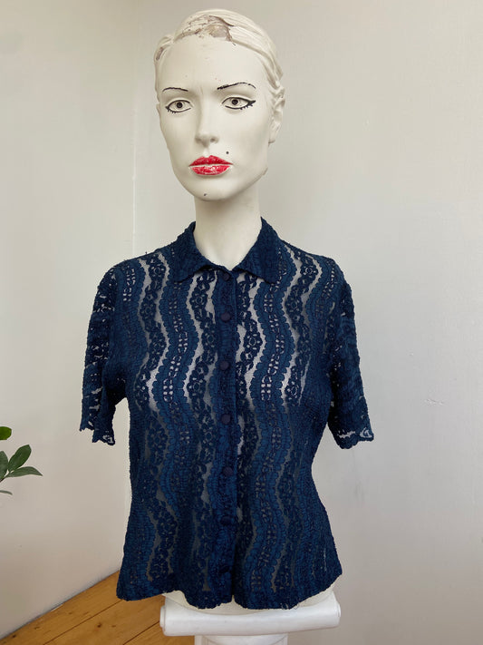 Chemise crop dentelle navy