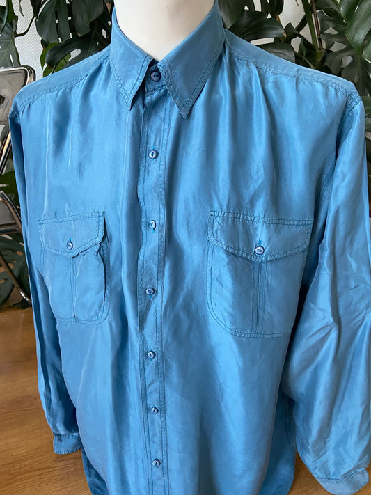 Chemise soie bleue ciel