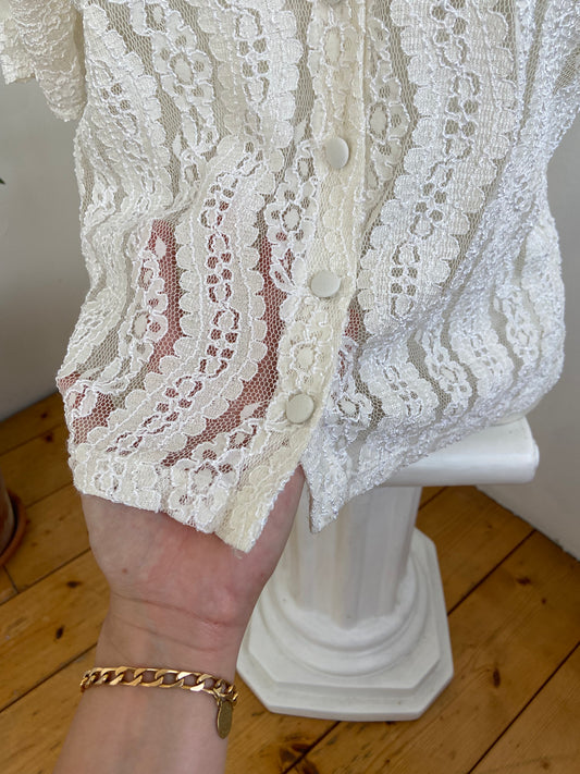Chemise crop dentelle bianca