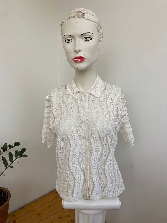 Chemise crop dentelle bianca