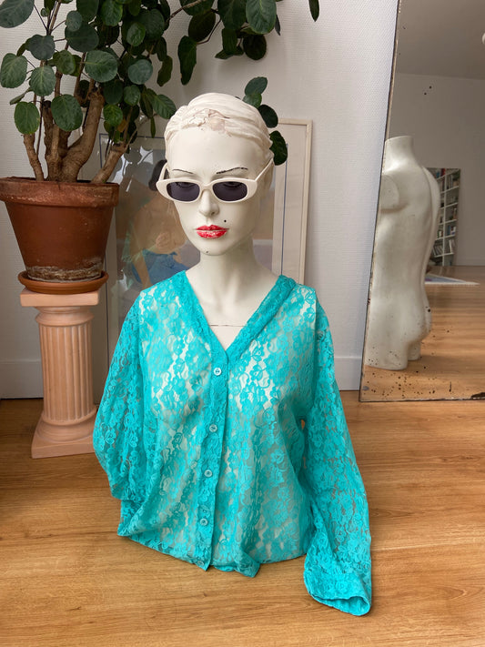 Chemise dentelle turquoise
