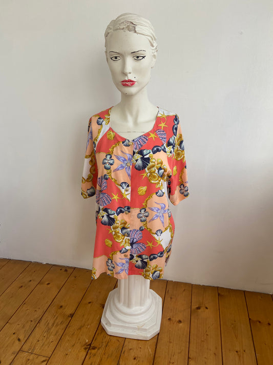 Chemise rose coquillages dorés