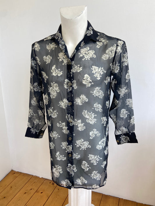 Chemise transparente rose noire