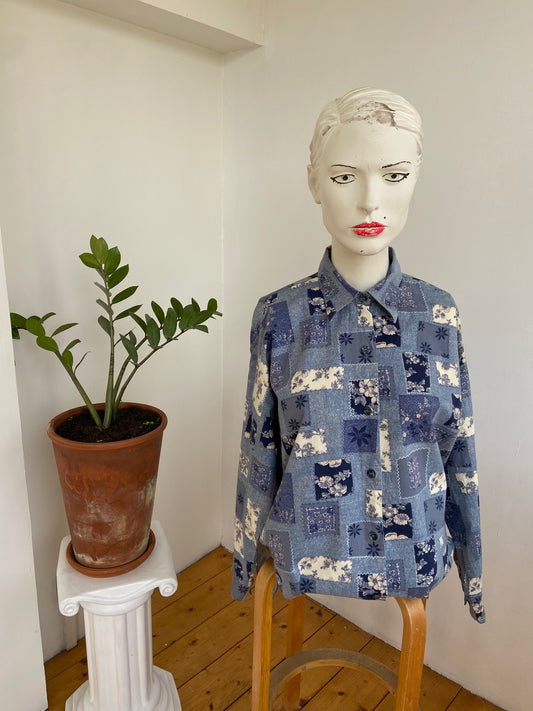 Chemise patchwork fleuri bleu