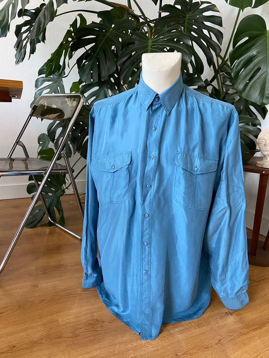 Chemise soie bleue ciel