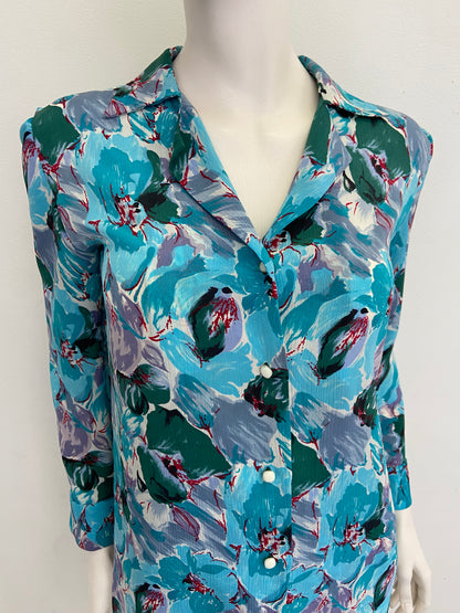 Chemise fleurs turquoises