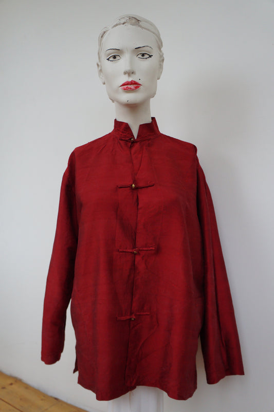 Chemise mao soie rouge