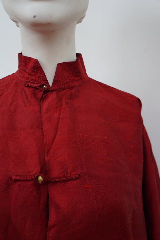 Chemise mao soie rouge