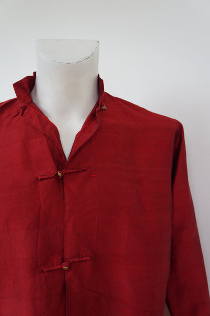 Chemise mao soie rouge
